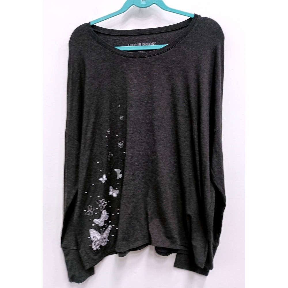 Life is Good Long Sleeve Butterfly Graphic Top Womens XXL Gray Soft Comfy Tee